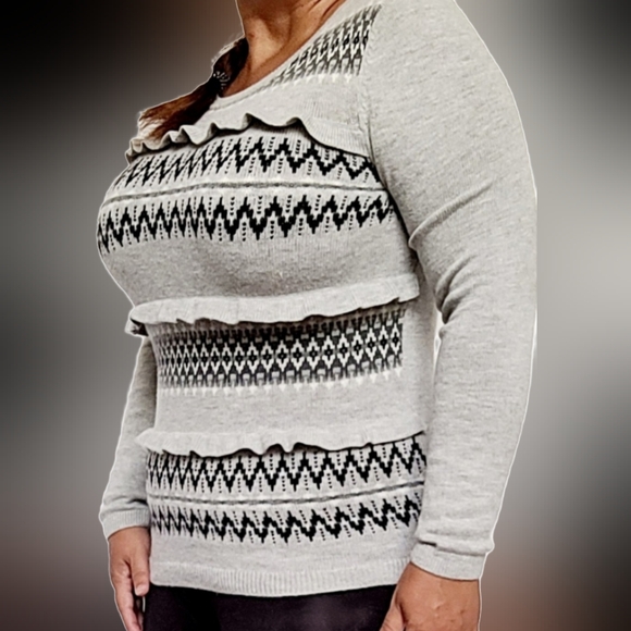 Talbots Women's Lambswool Blend Sweater Nordic Isle Pattern Ruffle Decor Medium - Picture 15 of 16